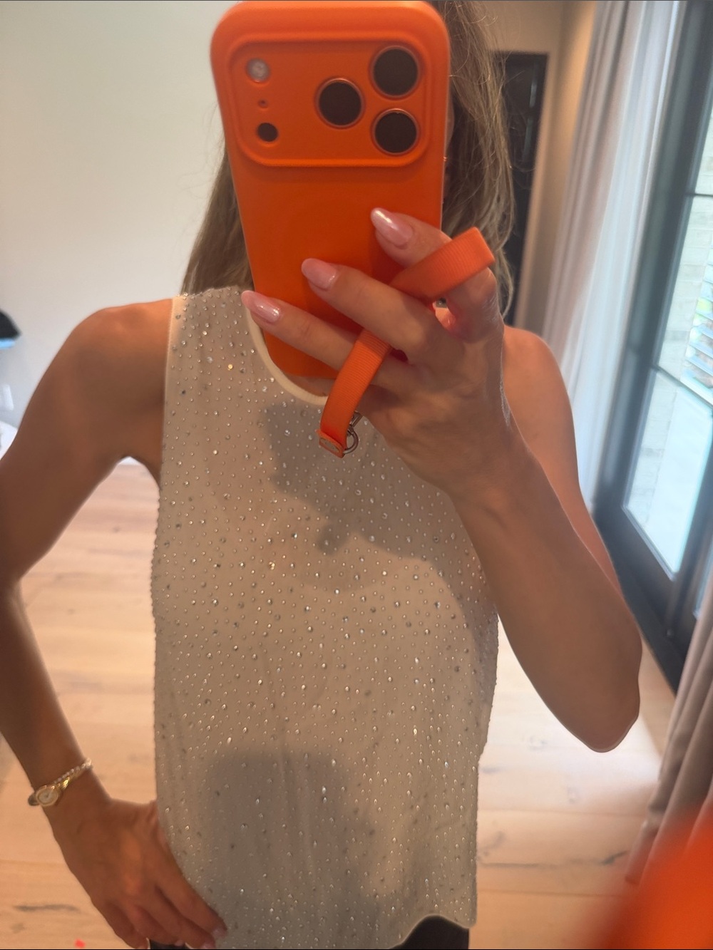 L'AGENCE Cream Beaded Tank Top